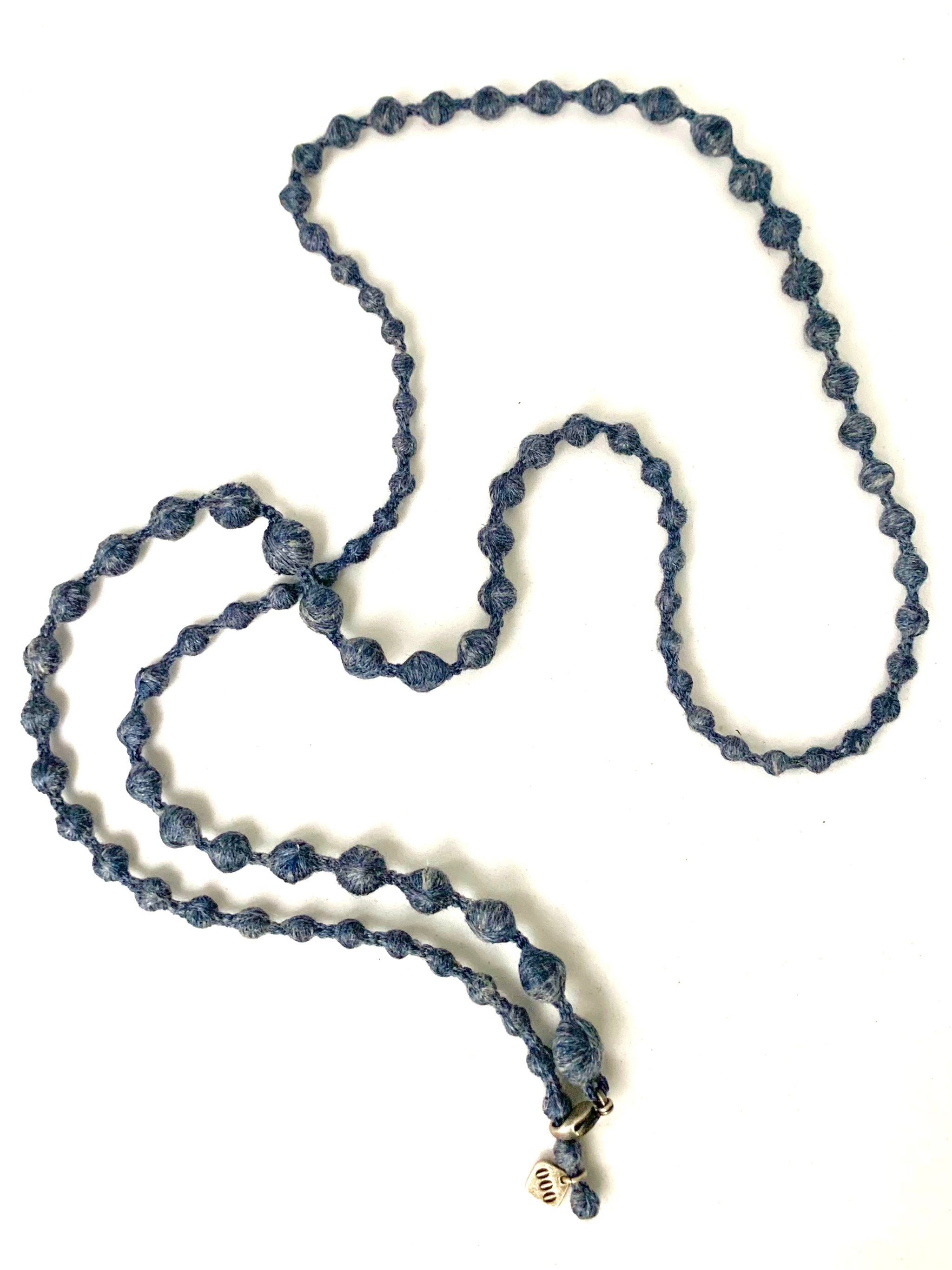 Silk beaded necklace - indigo/ grey