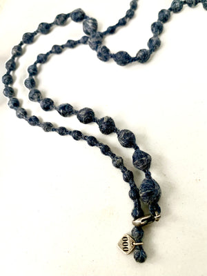 Silk beaded necklace - indigo/ grey