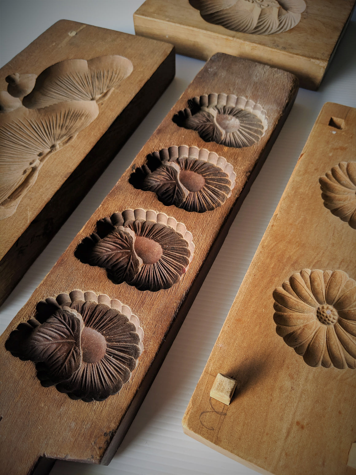 Beautiful hand-crafted antique and vintage wooden Kashigata or Japanese confectionary moulds are available at Zenbu Home along with other stunning Japanese homewares, decor and silk kimono zenbuhome.com.