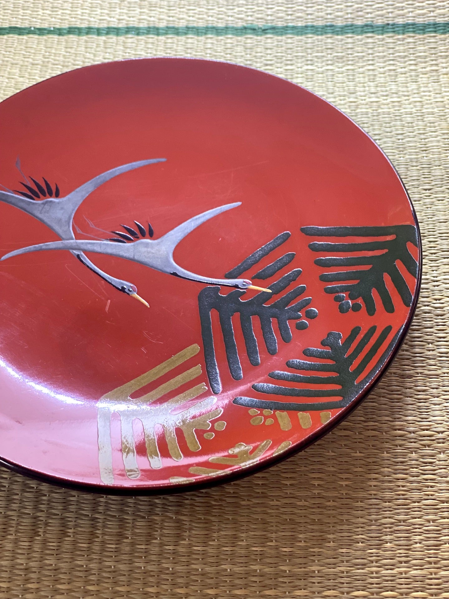 Vintage Lacquerware Crane Plate