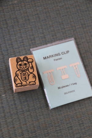 Japanese Maneki Neko Cat Stamp and Stationery clip set