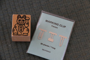 Japanese Maneki Neko Cat Stamp and Stationery clip set