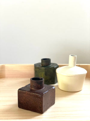 Japanese metallic stem vase trio
