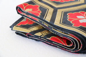 Zenbu Home 'Hanabishi' Hexagonal red gold black brocade Heavy Silk Obi Sash Elegant Traditional Japanese Fashion Design Buy