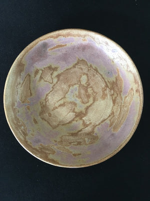 Handmade Japanese ceramic plate in matt and rose gold, copper green tones at zenbu home