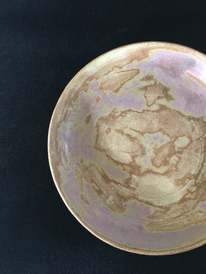 Handmade Japanese ceramic plate in matt and rose gold, copper green tones at zenbu home