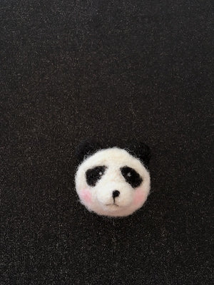 Handmade felt panda face brooch made in Kyoto Japan
