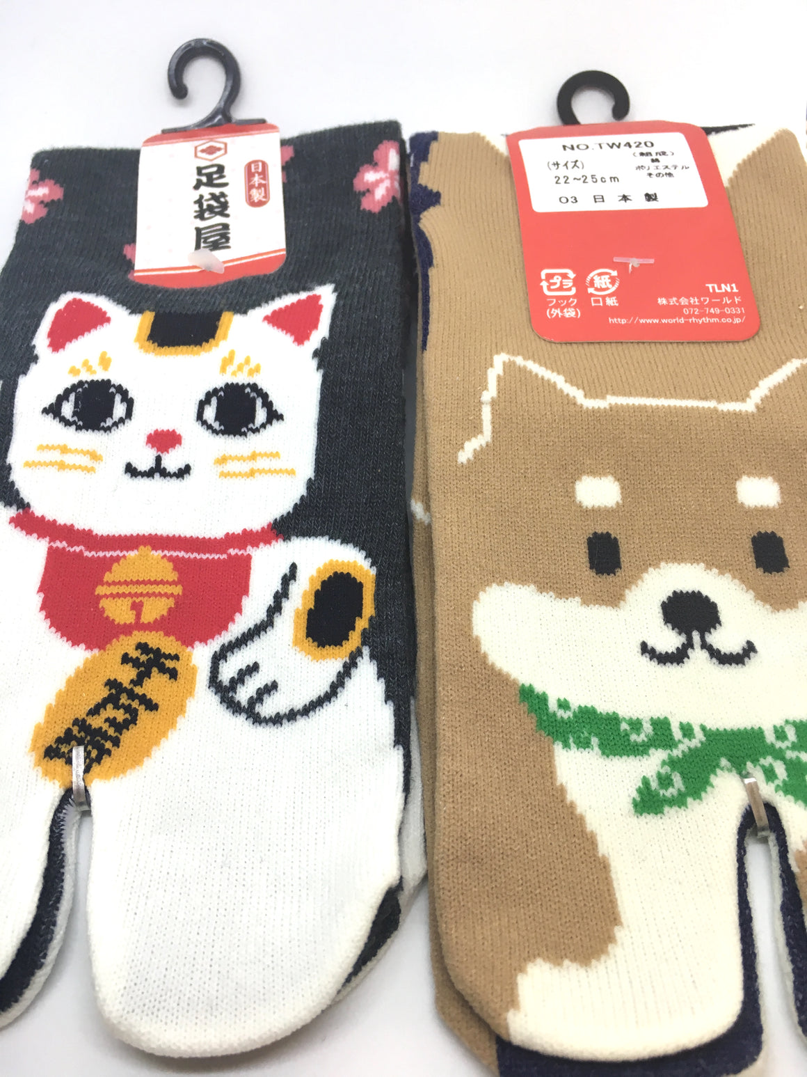Maneki Neko & Akita Inu Japanese Tabi (Split-toe) Socks x 2 pairs